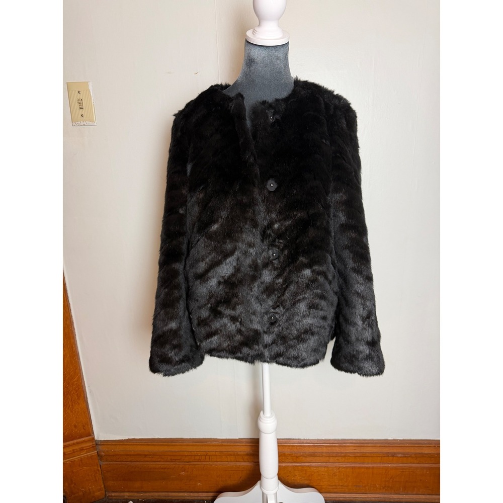 HM Women Black Faux Fur Jacket CoatSnap short quiet luxury old money festival S